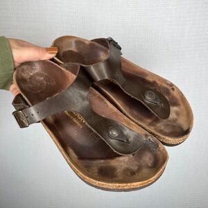 Birkenstock Gizeh Size 8 Thong Sandals Womens Size 39 Brown Leather Cork Footbed